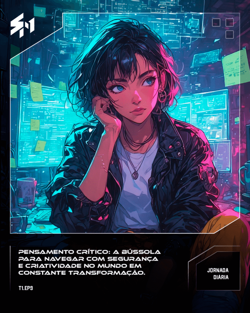 Riya sentada em frente ao computador, pensativa